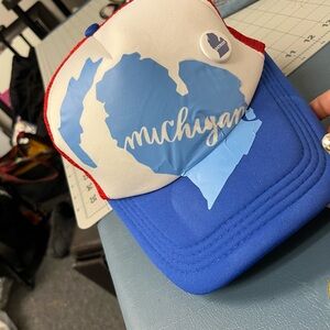 Blue & White 'muchyank' Heart Trucker Hat